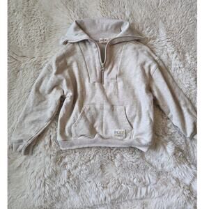 Rabbit + Bear Organic Cotton Cream Quarter Zip Ribbed neck Sweatshirt Unisex 4t